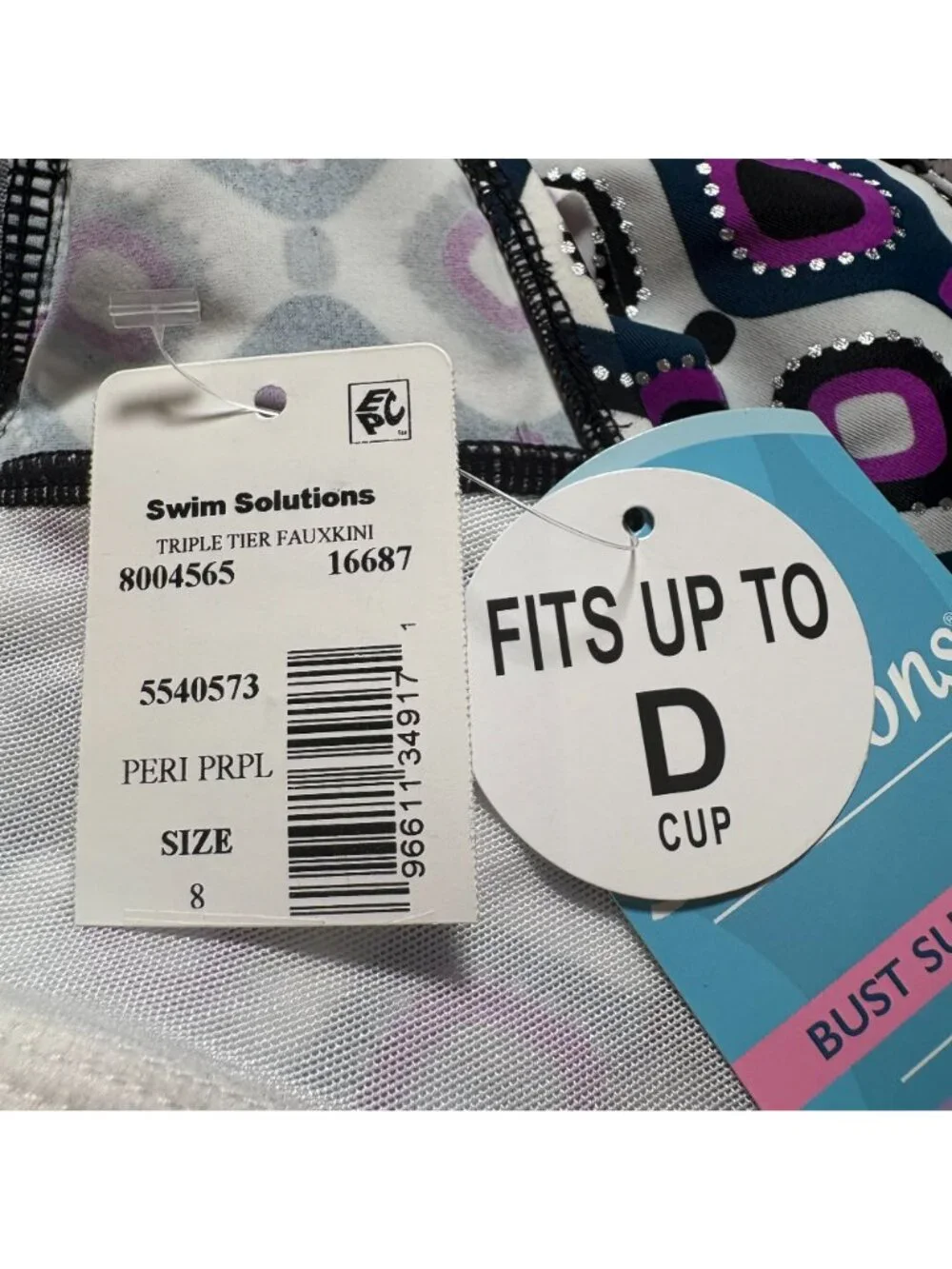Swim Solutions Tummy Control Fauxkini One-Piece Swimsuit Women's Size 8 NWT! - Picture 3 of 7